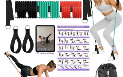 Kit de Barra de Pilates Portátil con Bandas de Resistencia para Hombres y Mujeres – 3 Juegos de Bandas de Resistencia para Ejercicio – Gimnasio en Casa Multifuncional – Soporta Entrenamientos